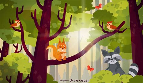 Forest Trees Animals Illustration Vector Download