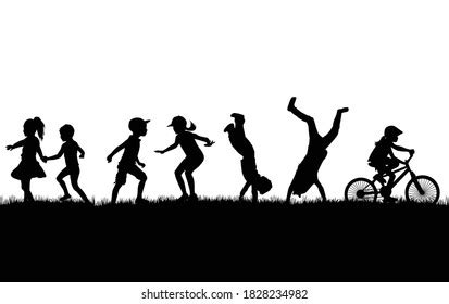 Children Silhouette Playing Park Vector Illustration Stock Vector (Royalty Free) 1307991832 ...