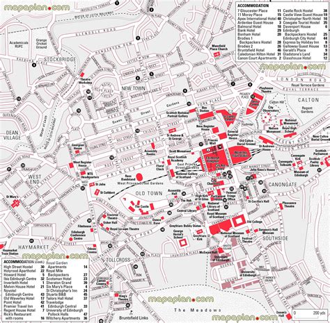 Edinburgh top tourist attractions map - Central Edinburgh hotels and accommodation map with ...