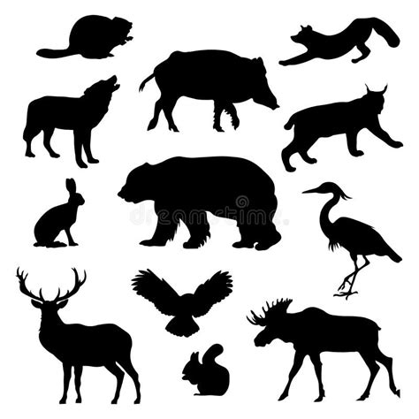 Set of Black Silhouette Wild Forest Steppe Animals. Vector Illustration ...