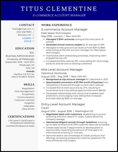 3 E-Commerce Account Manager Resume Examples & Templates [Edit Free]