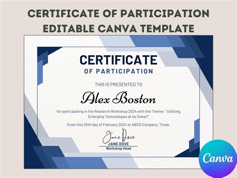 Certificate of Participation Canva Template Blue Minimalist and ...