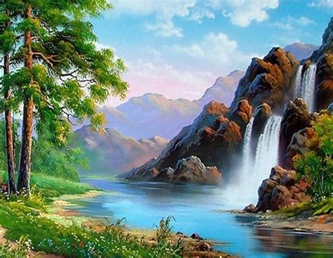 Beautiful Waterfall - Landscape Paint By Numbers - Paint by numbers for adult