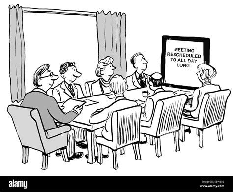 Cartoon of business people groaning because the meeting has been Stock Photo: 78000306 - Alamy