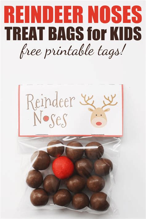 How to Make Easy Reindeer Noses Treat Bags for Kids (Free Printable) | Rose Bakes