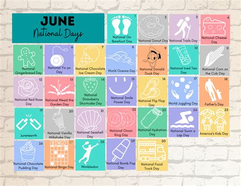 PRINTABLE JUNE 2023 National Days Calendar Fun Family - Etsy UK