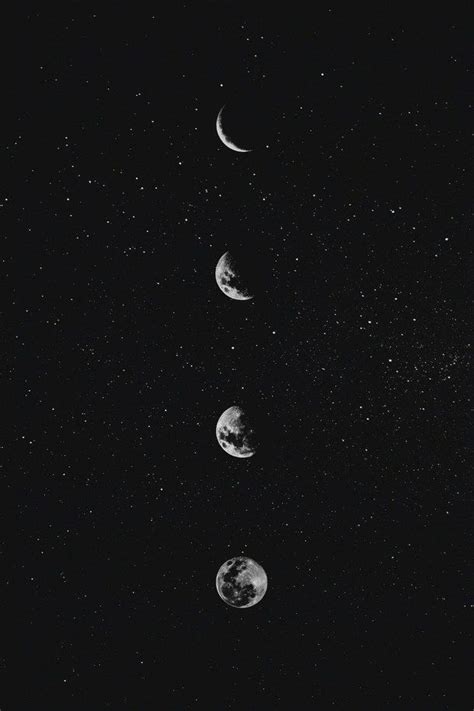 three phases of the moon are shown in this black and white photo, with ...