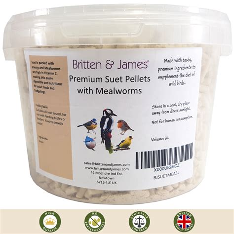 Premium Suet Pellets with Mealworms for Birds 3L Tub - Britten & James