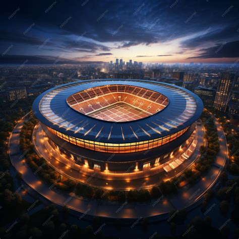 Premium AI Image | Soccer stadium at night depicted in a top view 3D rendering For Social Media ...