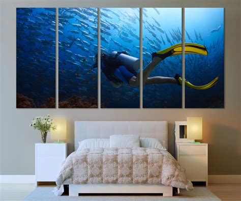 Diving Underwater Ocean Canvas Print Wall Art / Scuba Diving