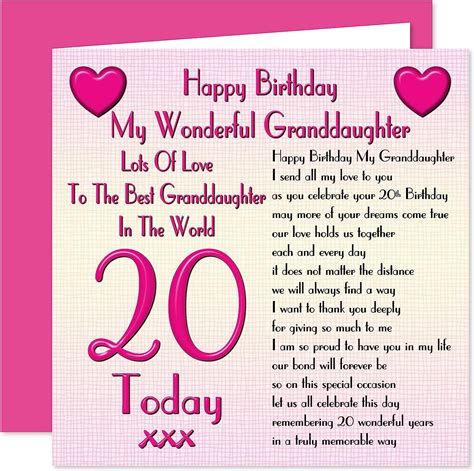 My Granddaughter 20th Happy Birthday Card - Lots Of Love To The Best Granddaughter In The World ...