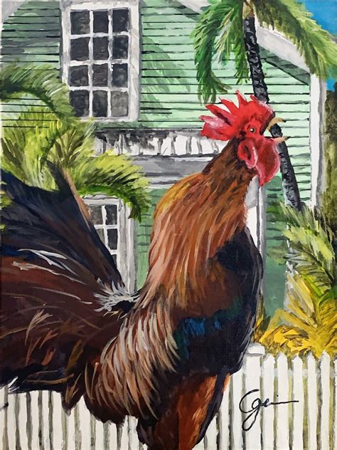 Key West Rooster Acrylic Painting Print by Greg Gerwin, Art, Animal ...