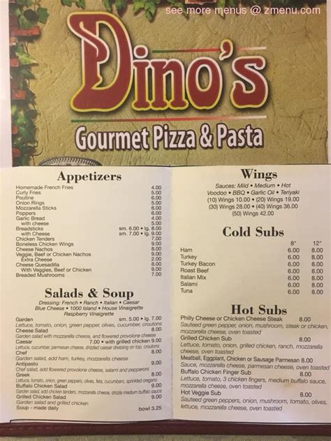 Online Menu of Dinos Pizza Restaurant, Plattsburgh, New York, 12901 - Zmenu