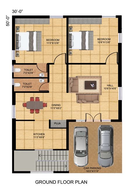 20 Inspirational Floor Plan For 2Bhk House In India