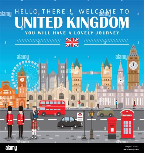 eye-catching United Kingdom travel poster design in flat style Stock ...