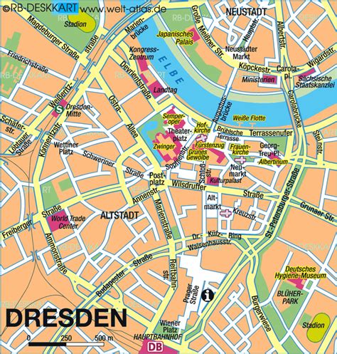 Map of Dresden, center (City in Germany, Saxony) | Welt-Atlas.de