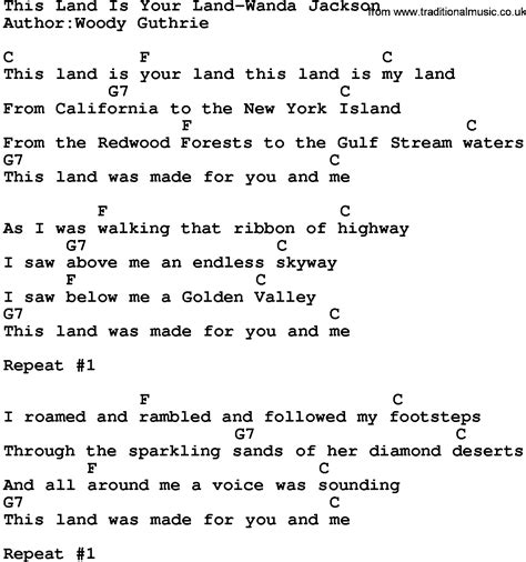 THIS LAND IS YOUR LAND My Land Lyrics Words text Woodie GUTHRIE cover trending Sing Along Song