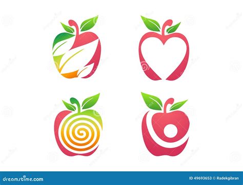 Apple, Logo, Fresh, Fruits Apple, Fruit Nutrition Health Nature Set Icon Symbol Stock Vector ...