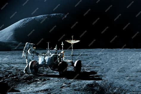 Premium Photo | A lunar rover on the surface of the moon elements of ...