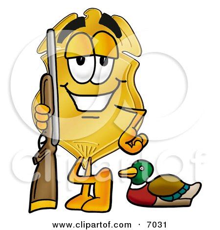 Badge Mascot Cartoon Character Duck Hunting, Standing With a Rifle and ...