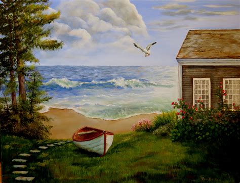 The Seaside Cottage, Original Acrylic 14x18 | Seaside cottage, Seaside, Painting