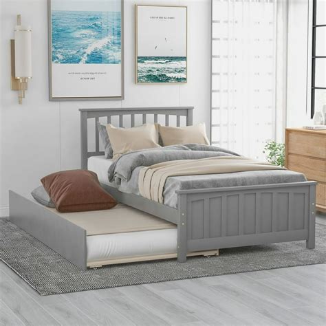 Twin Size Platform Bed with Trundle, Twin Bed Frame with Headboard,for ...