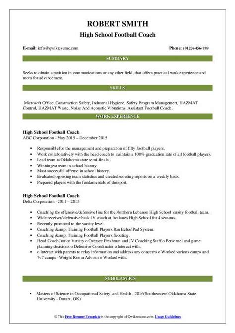 High School Football Coach Resume Samples | QwikResume