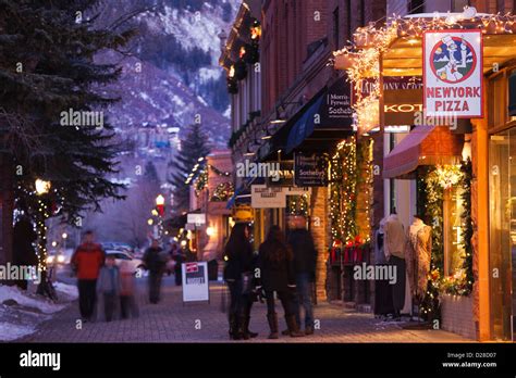 USA, Colorado, Aspen, downtown shoppers, dusk Stock Photo - Alamy