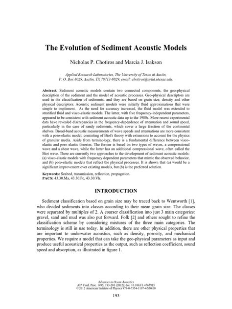 The Evolution of Sediment Acoustic Models: Nicholas P. Chotiros and Marcia J. Isakson | PDF ...