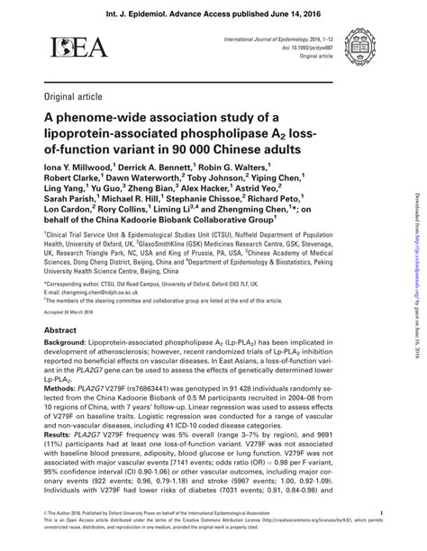 (PDF) A phenome-wide association study of a lipoprotein-associated phospholipase A 2 loss-of ...