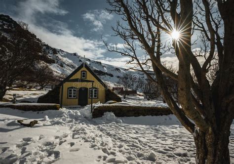 Hofskirkja Church, Hof, Iceland in Winter with Snow and Blue Sky. this ...