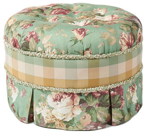 Chesapeake Floral Upholstered Round Ottoman - Contemporary - Footstools And Ottomans - by ...