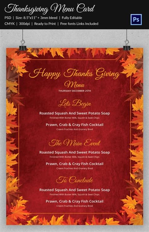 Thanksgiving Menu - 22+ Free Templates in PSD, EPS Format Download