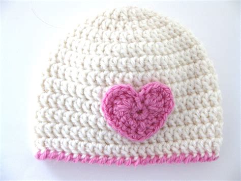 Pattern Crochet Hat Heart Preemie Girl Beanie DK Pink Edge