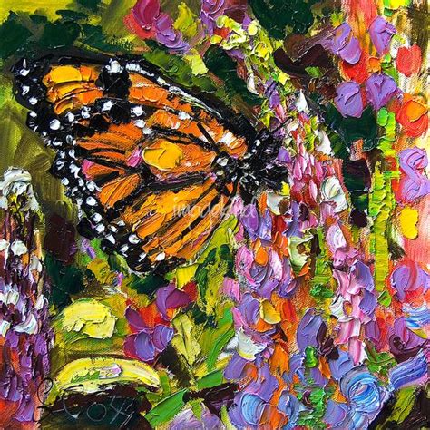 Monarch Butterfly On Lupines Original Oil Painting by Ginette Callaway