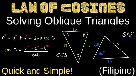 Law of Cosines | Solving Oblique Triangles | Problems | Trigonometry | Math Tutorial | Filipino ...