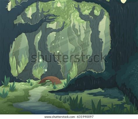 Forest Landscape Trees River Bridge Cartoon Stock Vector (Royalty Free ...