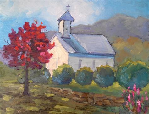 CAROL SCHIFF DAILY PAINTING STUDIO: Mountain Church Landscape Painting, Small Oil Painting ...