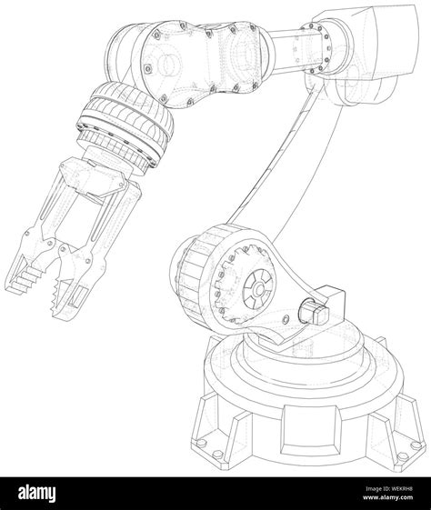 Robot arm, industrial machinery. Technical illustration wire-frame ...