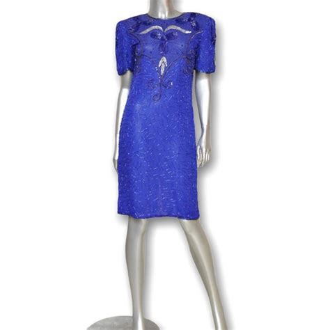 Vintage Blue Silk Dress with Sequins and Beading Knee… - Gem