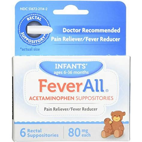 Feverall Acetaminophen Suppositories, Infants, 80 mg, 6 Count by ...