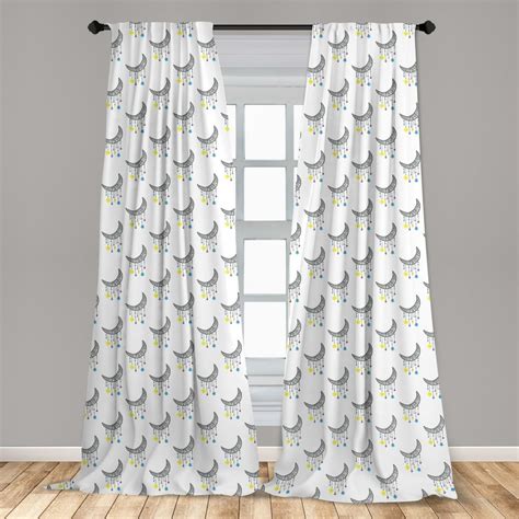 Moon Curtains 2 Panels Set, Crescent Moon with Hanging Stars and Ornaments Galaxy Holiday Theme ...