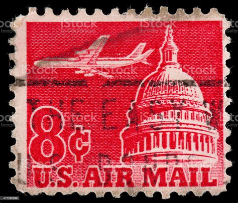 Us Air Mail Stamp Capitol Building Dome And Jet Aircraft Stock Photo ...