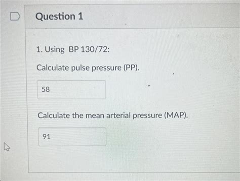 Solved 1. Using BP 130/72 : Calculate pulse pressure (PP). | Chegg.com