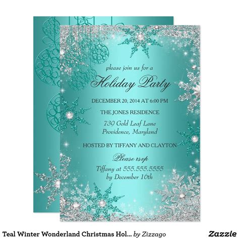 Teal Winter Wonderland Christmas Holiday Party 3 Invitation Winter Wonderland Wedding Reception ...