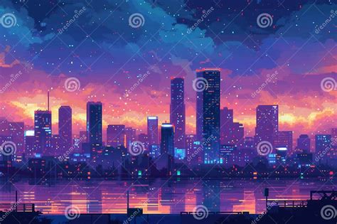 Pixel Art City, Digital Art and Vintage Gaming Aesthetics Stock Photo ...