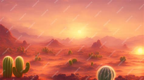 Premium Photo | Sunset in desert landscape concept in flat cartoon design