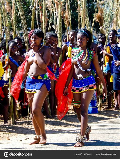 Women in traditional costumes marching at Umhlanga aka Reed Dance 01-09 ...