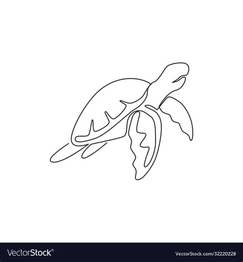 One continuous line drawing wild sea turtle Vector Image