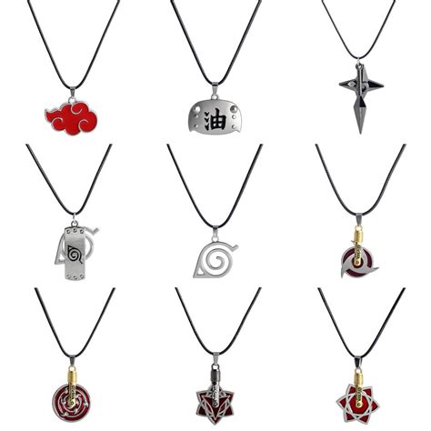 Buy LEUCHTEN Anime Naruto Necklace, Leaf Village Symbol Logo, Akatsuki Red Cloud Logo and ...